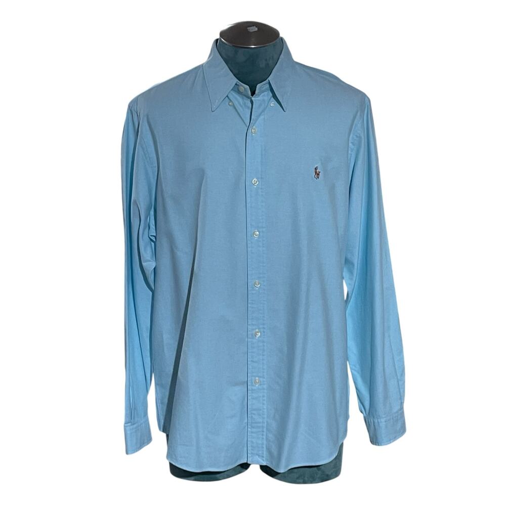 Ralph Lauren Classic Fit Button Down Shirt XL Blue Logo Cotton Preppy Academia